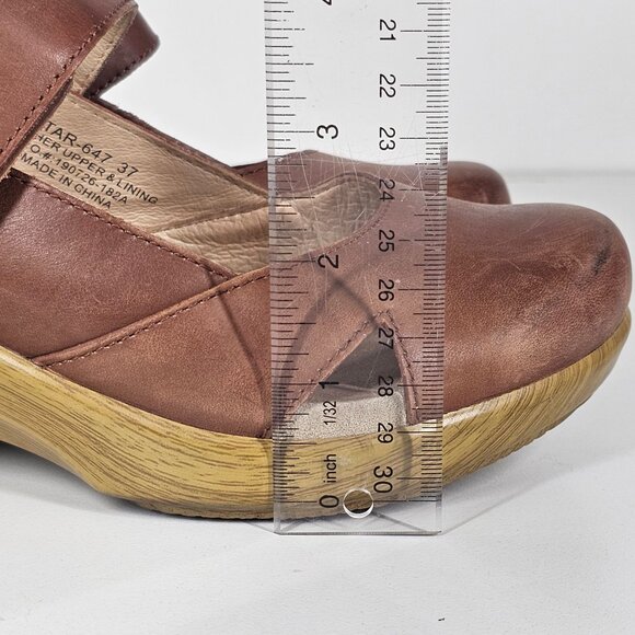 Alegria Brown Leather Cognac Slingback Clogs Mary Jane Tarah Sandal Womens 37/7 - Picture 13 of 16